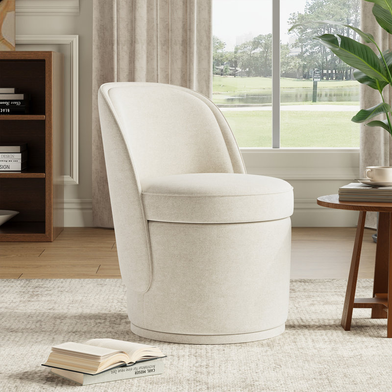 Small Swivel Barrel Chair with Storage,No Assembly, Beige