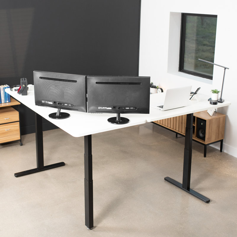 VIVO Electric 77" x 71" Corner Stand Up Desk, 3E7B Series, White/Black
