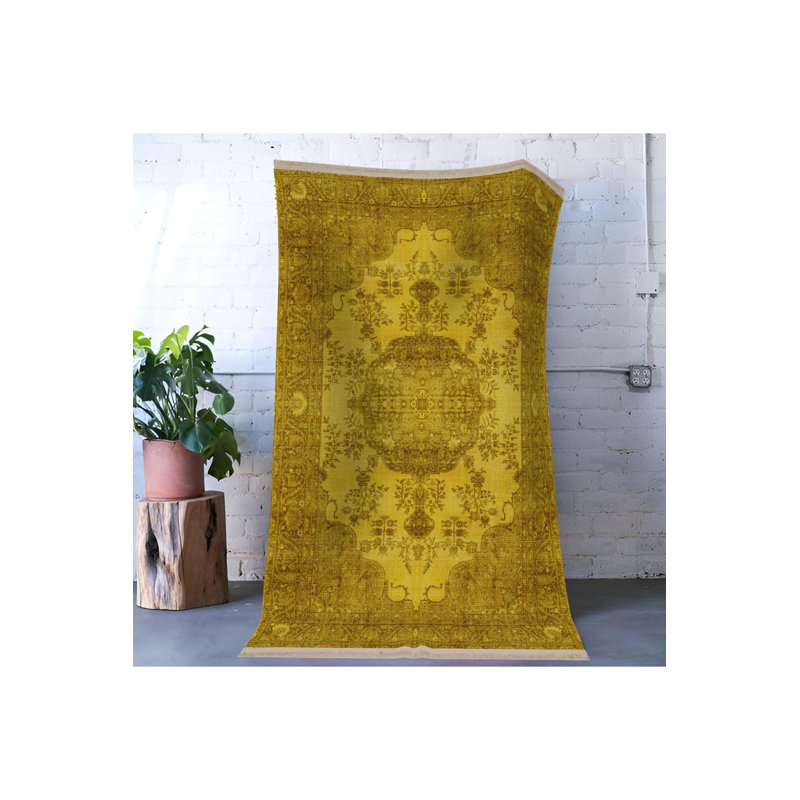 Tapis décoratif lavable à la machine jaune, Sous-tapis rectangulaire de 3 pi 3 po x 4 pi 11 po