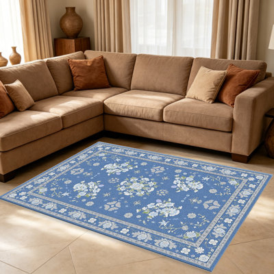 Blue Floral Medallion area rugs for Living Room, Soft and Comfortable, Suitable for all seasons, easy to maintain, machine washable Indoor floor mat, Under Table Farmhouse suitable for Bedroom, Dining Room, Study, Patio, Balcony, Home Decor