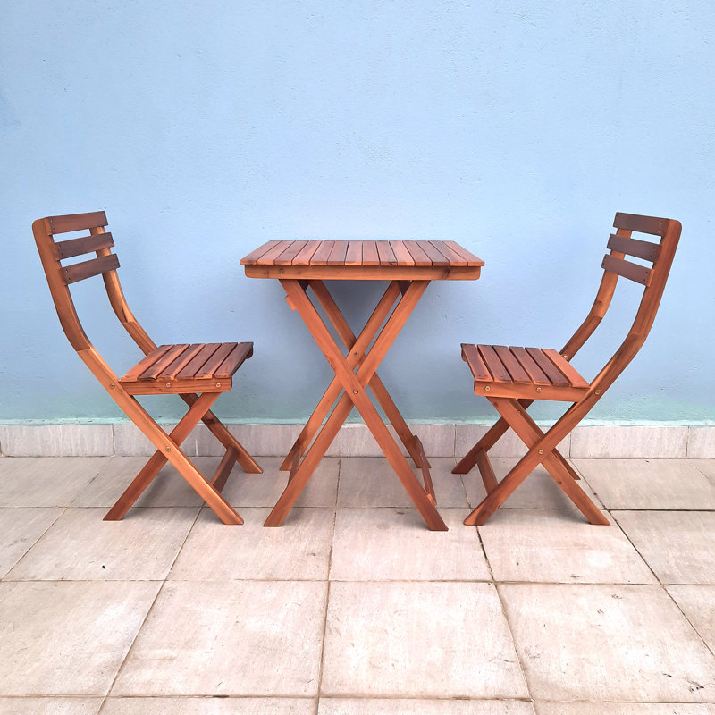 Bistro Set FSC 100% Acacia Wood (2 chairs + 1 table), Brown