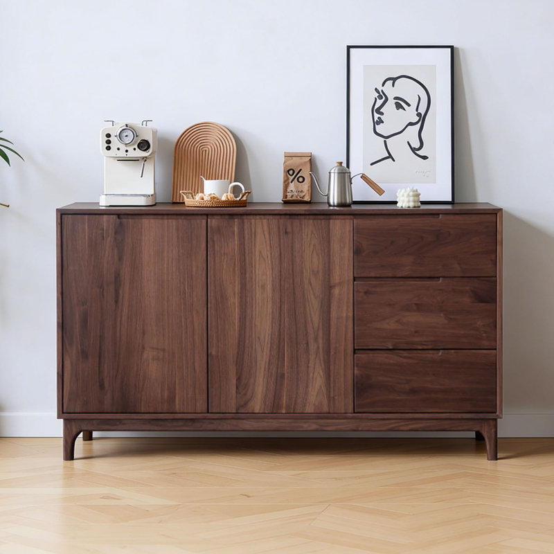 Buffet multifonctionnel en bois de noyer noir, H 35,43 po x l 62,99 po x P 15,74 po