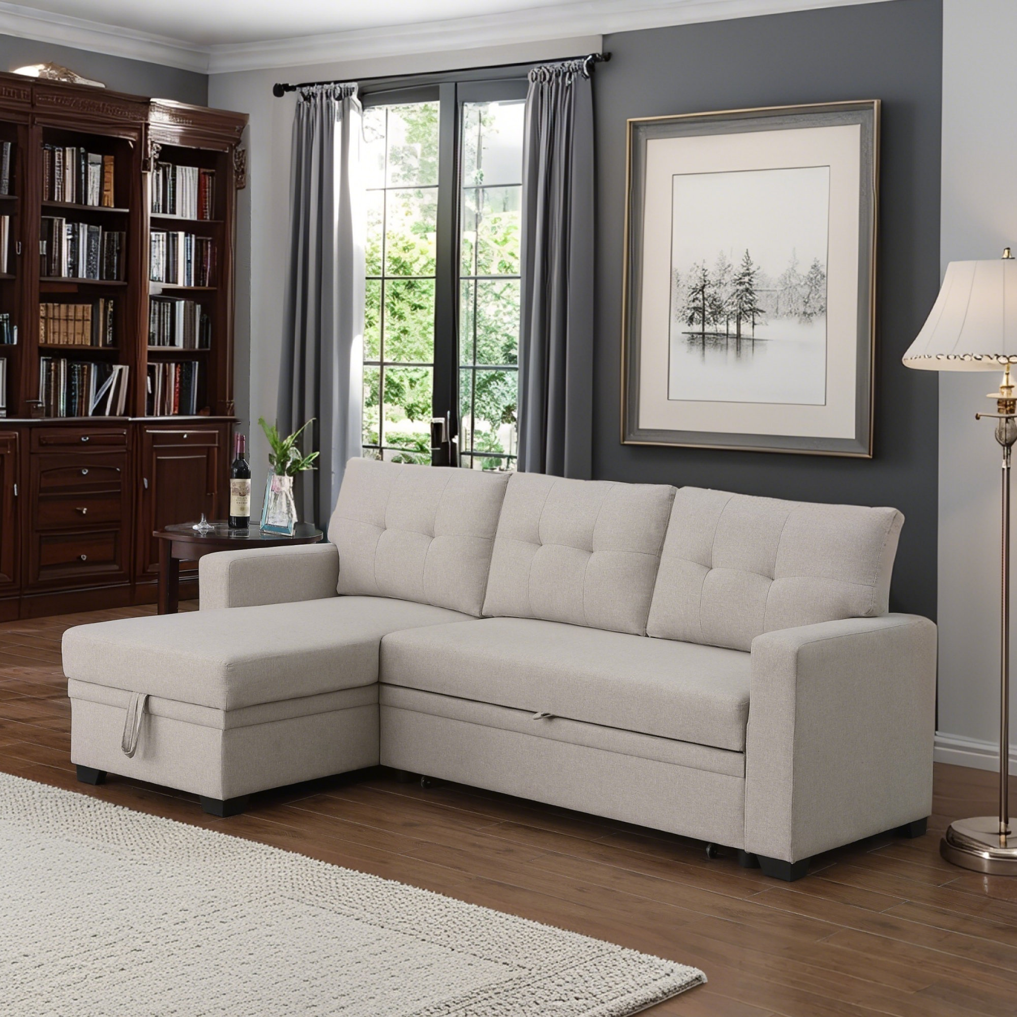 Latitude Run® Upholstered Pull Out Sectional Sofa With Chaise - Wayfair ...