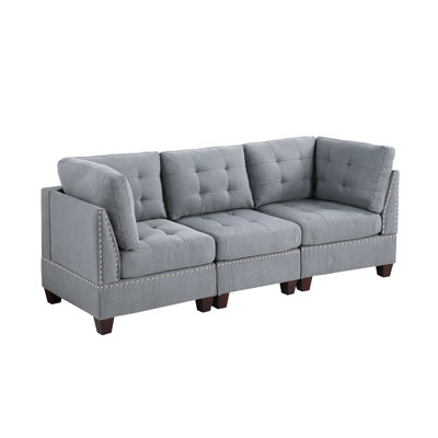 Modular - 3Pc In Gray Linen-Like Fabric & Quality Wood Adornment Chairs 3Pc: Pattern