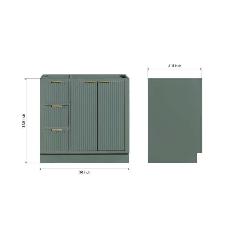 Base de meuble-lavabo décalée droite en bois massif 36 po Haun, Vintage Green