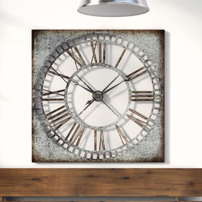 Herard Metal Cutout Decorative Gray Wall Clock with Brown Distressing