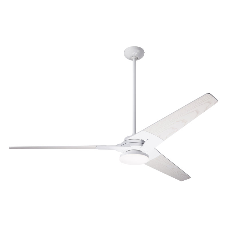 Torsion LED Downrod Ceiling Fan, Fan & Light - 2 Wire, Whitewash, Gloss White