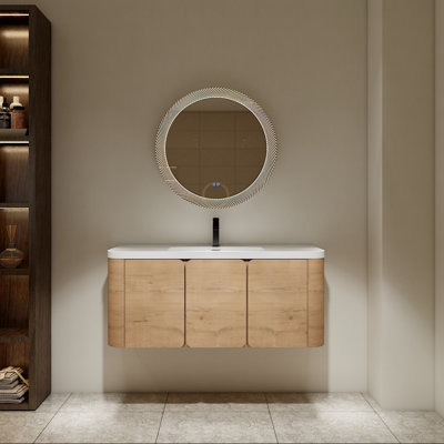 48" Wall-Mounted Vanity with White Resin Sink and 3 Doors