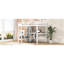 Lit mezzanine double blanc avec tablettes multifonctionnelles et bureau sous le lit, structure en pin, idéal pour les petits espaces avec bois intégré