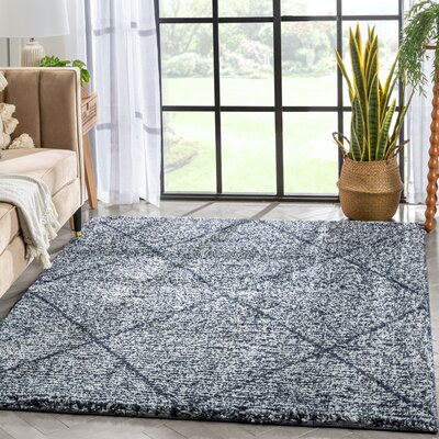 Well Woven Celeste Aviero Moroccan Diamond  Shag Pattern Blue Thick Area Rug -  CE-44-4