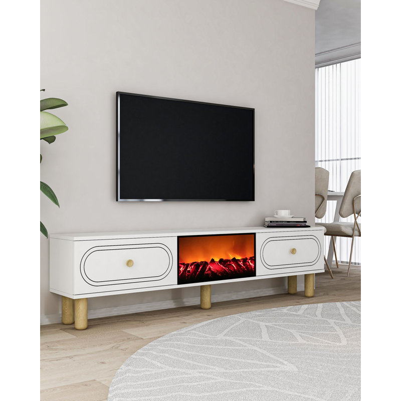 Meuble télé moderne blanc de 59,1 po x 17,6 po x 11,6 po | 100% panneau de particules enduit de mélamine, épaisseur: 0,7 pouce | Conception murale, élégante et élégante pour le salon et les espaces de divertissement, facile à assembler