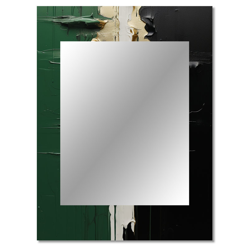 Or vert et encre noire fusion II - miroir de peinture abstraite, miroir mural décoratif vert, impression d'art en métal