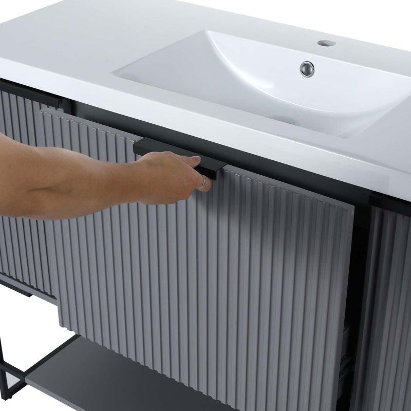 48 Inch Freestanding Bathroom Vanity With Resin Basin, Grey/Black
