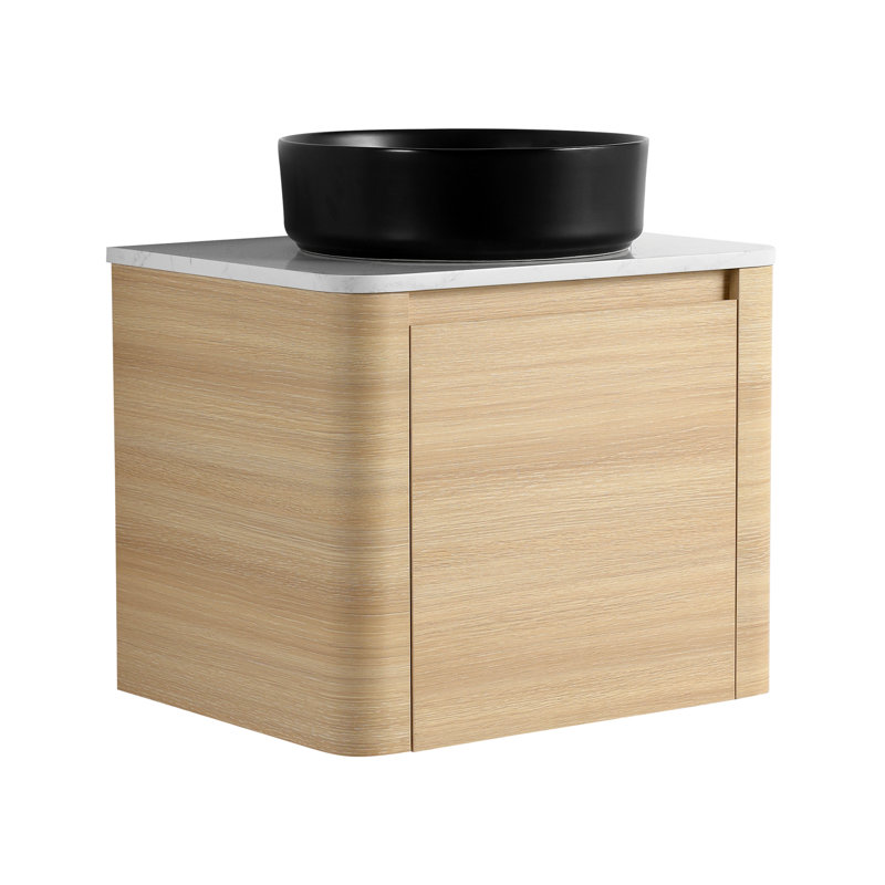 Meuble-lavabo mural de 24 po avec lavabo d'art en céramique, porte à fermeture en douceur et contreplaqué durable pour les salles de bain modernes