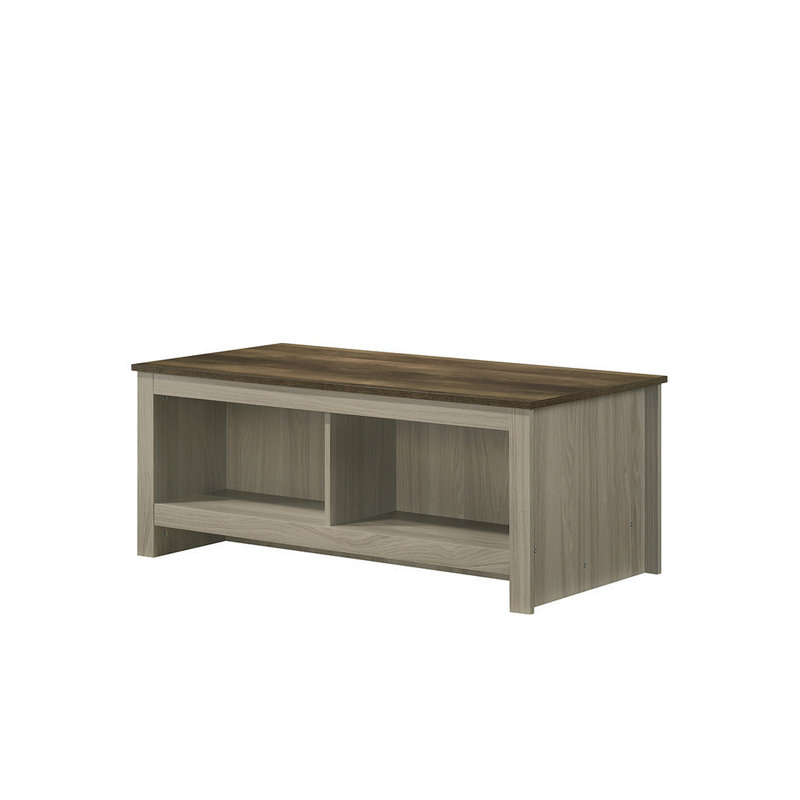 Table basse en chêne gris N 43 po avec tablettes ouvertes à l'avant et à l'arrière Nilda