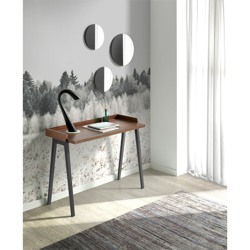 Mcraney Solid Wood Base Writing Desk, Walnut, Jet Black