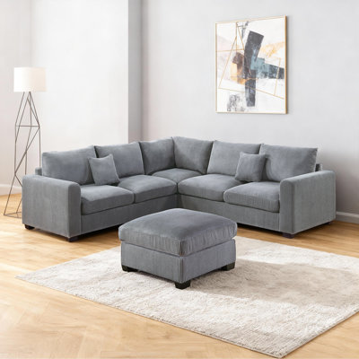 Canapé modulaire en L 4 pièces avec repose-pieds cocktail et revêtement en velours côtelé