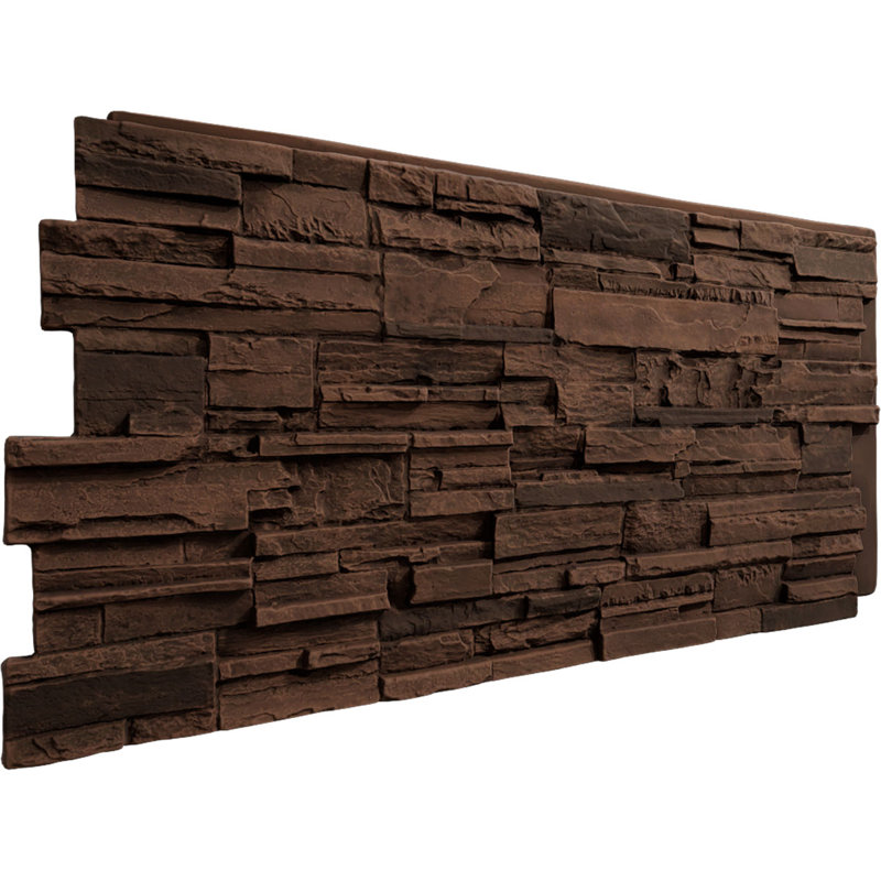 EverStone Cascade Faux Stone Panel, 48 5/8"W x 24 3/4"H x 1 1/4"D, Weathered Brown Color, Weathered Brown