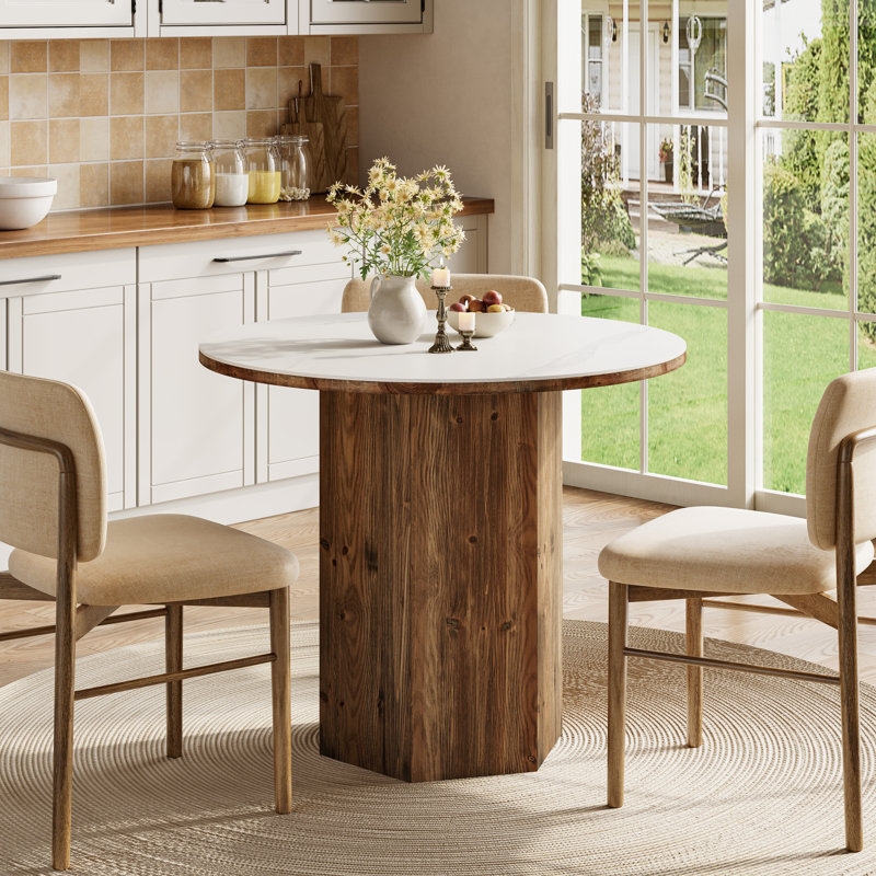 Round Solid Wood Base Dining Table