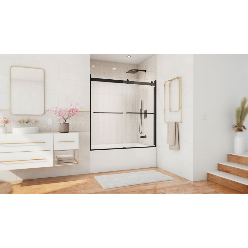 Porte de baignoire réversible sans cadre l 56 po x H 60 po Essence avec technologie ClearMax ™, Noir mat