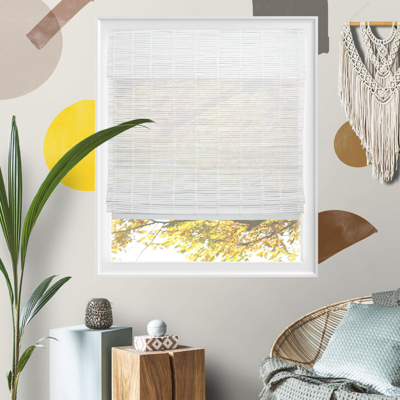 Natural Woven Cordless Light Filtering Bamboo Roman Shades for Window, 27"W x 64"L, Vanilla