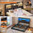 Queen Floating Bed Frame With Led Lights And Headboard Storage, Visual Floating Bed With Charging Station, Structurally Stable Queen Metal Platform Bed, Easy To Assemble
