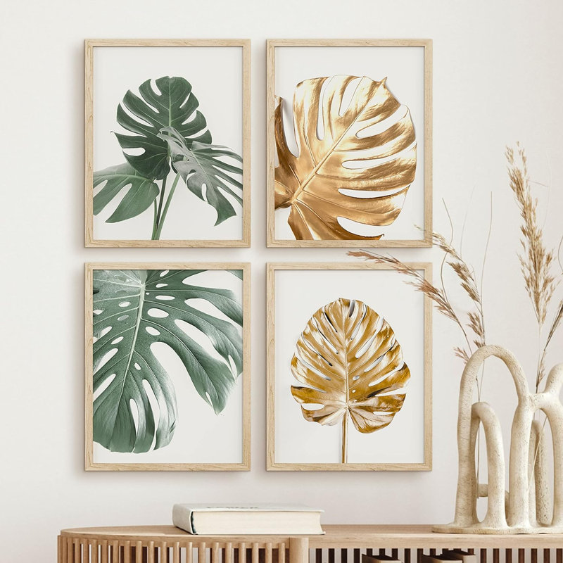 «Tropical Jungle Monstera», impression sur papier 4 pièces, H 14 po x l 11 po x P 1 po, Brun