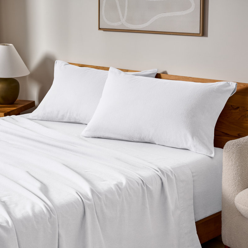Housse de coussin 100% flanelle de coton, Blanc, 2 très grandes taies d'oreiller