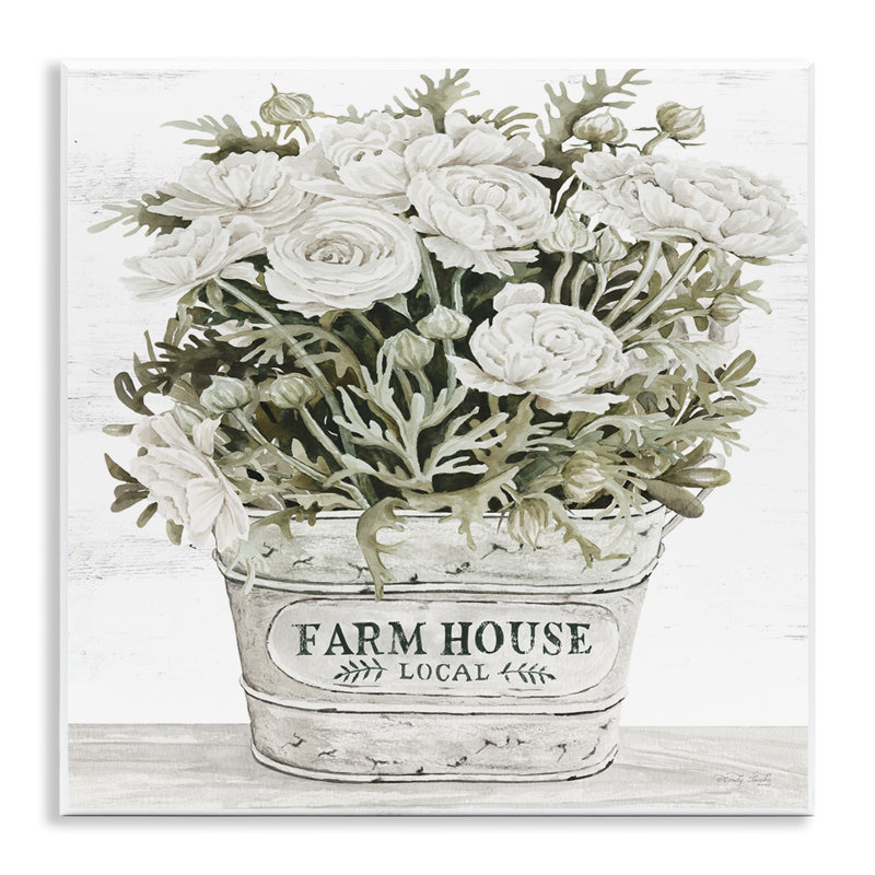 «Farmhouse Planter White Rose Blossoms Rustic Table» par Cindy Jacobs