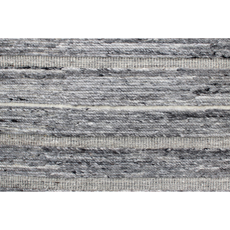 Tapis rectangulaire rayé en laine noué à la main gris / ivoire, Rectangle 9 pi x 12 pi