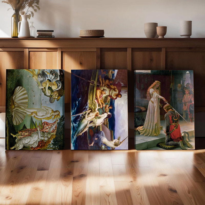 3 pièces, art mural encadré, ensemble de 3 œuvres d'art sur toile de la Renaissance, H 24 po x l 36 po