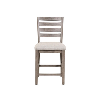 2 tabourets de bar Ladderback au fini gris rustique et sièges rembourrés