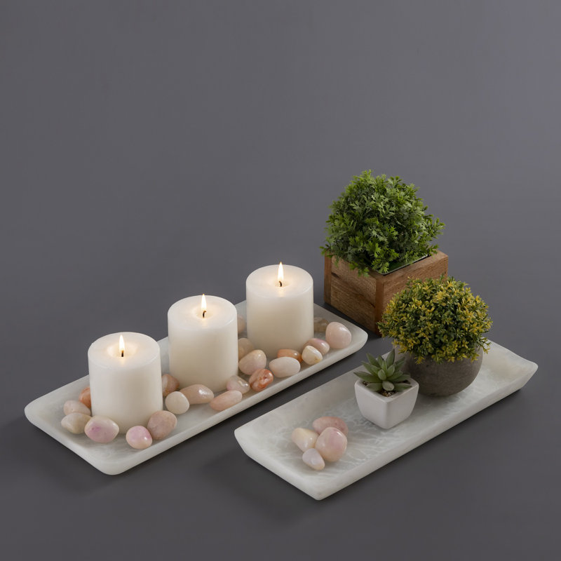 Ensemble de 2 plateaux rectangulaires en résine, Blanc