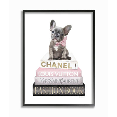 «Dashing French Bulldog And Iconic Fashion Bookstack», reproduction d'impression sur toile