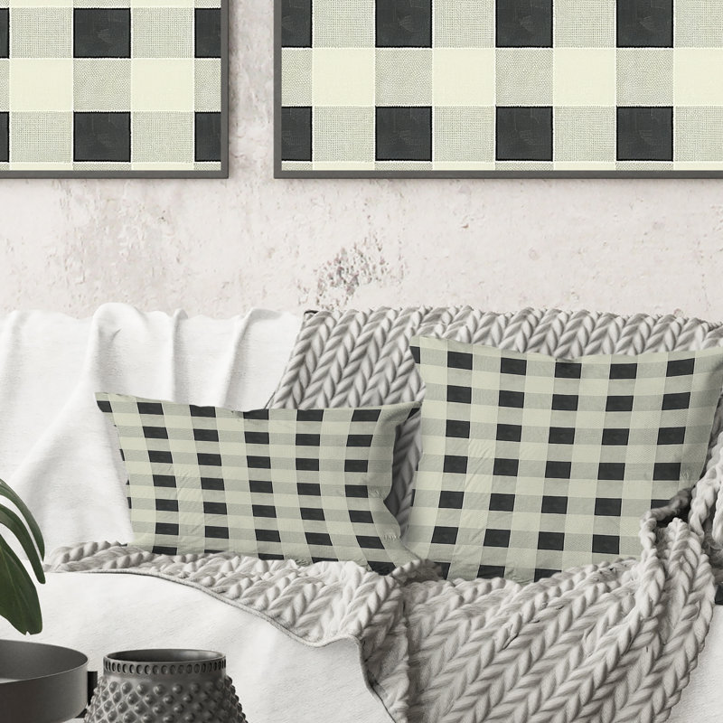 Imprimé vichy noir et blanc I - coussin lombaire moderne