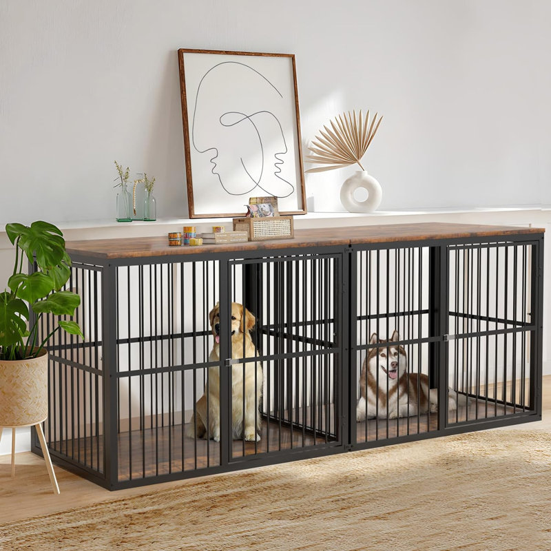 Meuble télé pour chien de 86,62 po de large avec pièces doubles pour grands chiens de taille moyenne, utilisable séparément