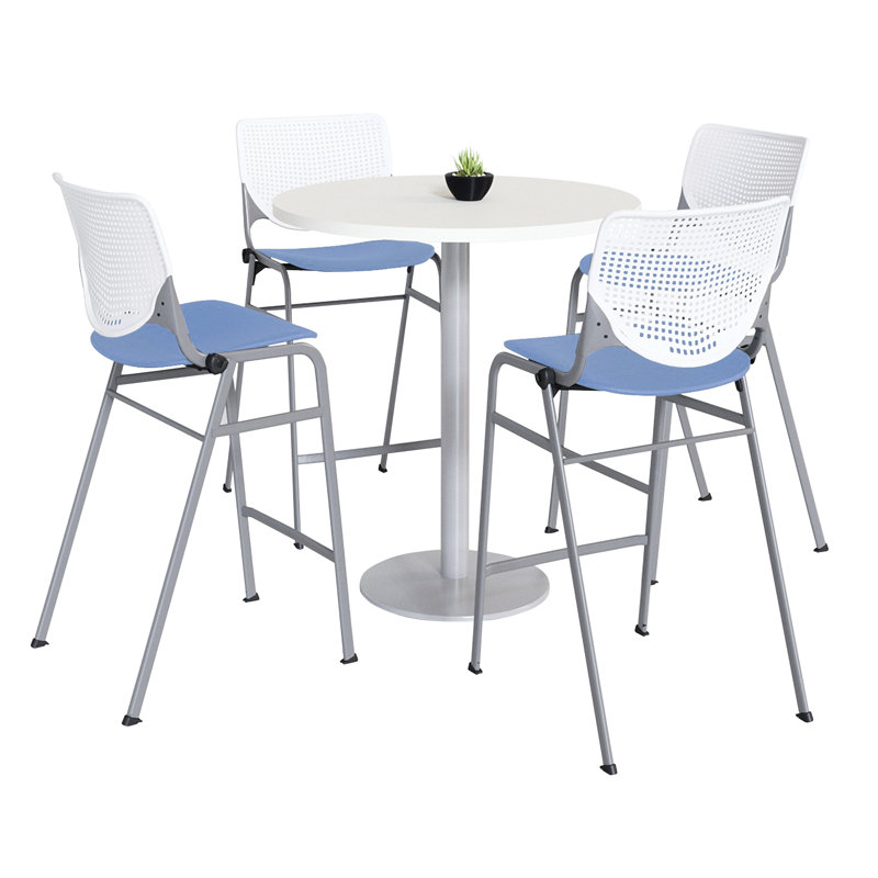 Mode - KOOL Ensembles de table ronde et de chaises pour salle de pause, H 41 po x L 36 po x l 36 po, Blanc / bleu ciel, Blanc