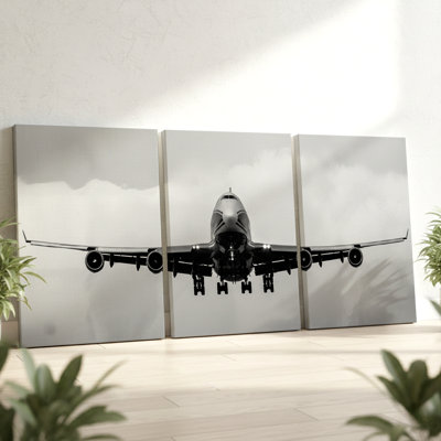 3 pièces d'art mural noir et blanc avion, trois pièces d'art mural pour le salon, la chambre à coucher, le bureau et la maison, prêt à être accroché, style galerie