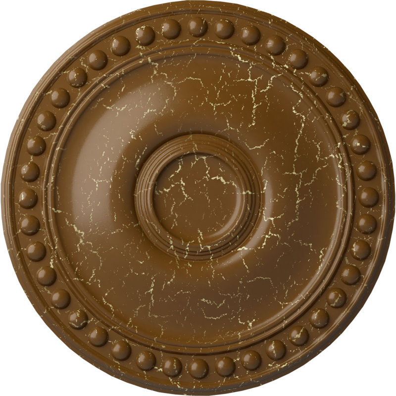 Endurathane Carlsbad Ceiling Medallion, 19 1/2"OD x 1 3/4"P, Hand-Painted Iridescent Gold Finish, Smokey Topaz Crackle