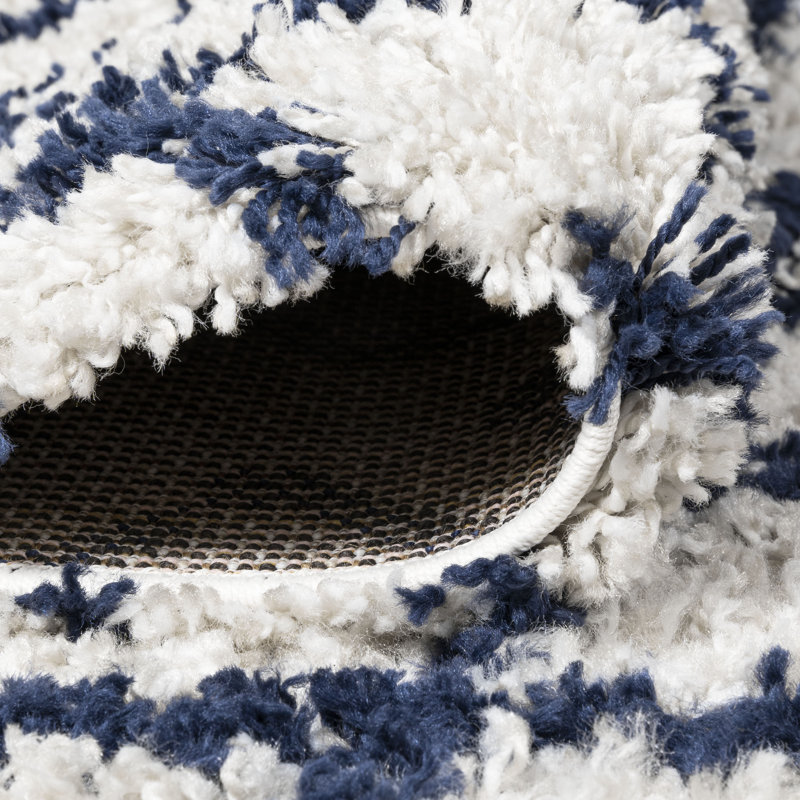 Sineu Moroccan Diamond Shag Beige/Navy Rug, Rectangle 7'9" x 10'