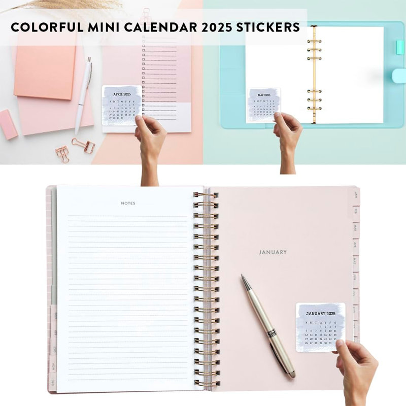 Mini planificateur d'étiquettes à motif d'aquarelle bleu poudreux 24 po pour 2025 12 pour 2026