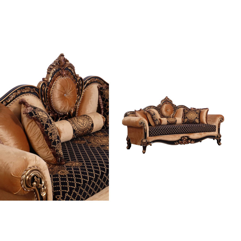 Sofa, Black/Gold, 34" H x 70" W x 48" D