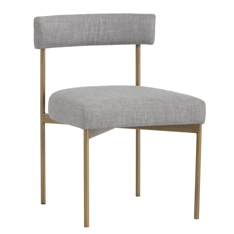 Seneca Upholstered Dining Chair, Dark Gray Performance Basketweave, Antique Brass