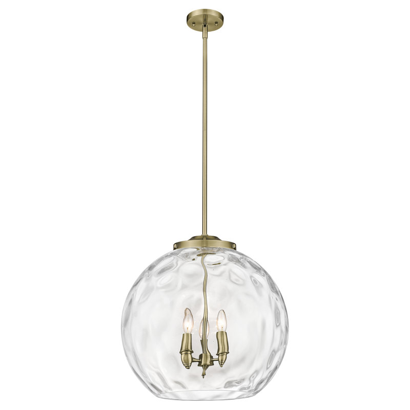 Luminaire suspendu sphère 3 lumières 3 lumières, H 19,5 po x l 17,88 po x P 17,88 po, Laiton antique