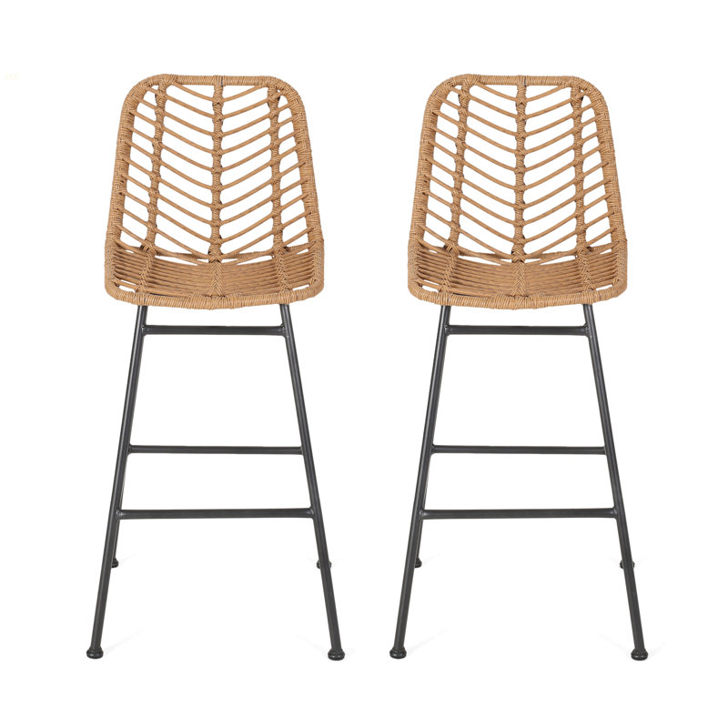 Tabourets de bar d'extérieur en osier Sawtelle (ensemble de 2), Marron clair