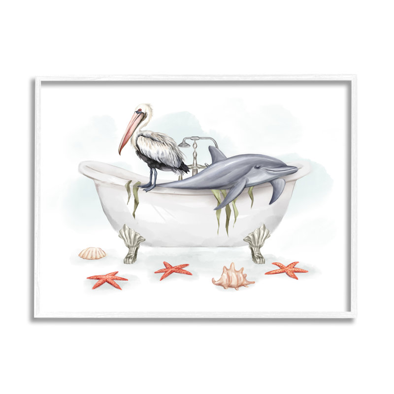 «Highland Dunes Nautical Bathaign Animals», art de la giclée encadrée par Ziwei Li, H 11 po x l 14 po x P 1,5 po