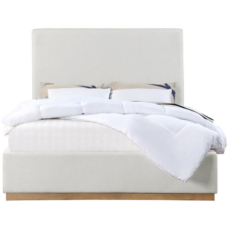 Citori Upholstered Panel Bed, Cream Linen Textured Fabric, Full / Double