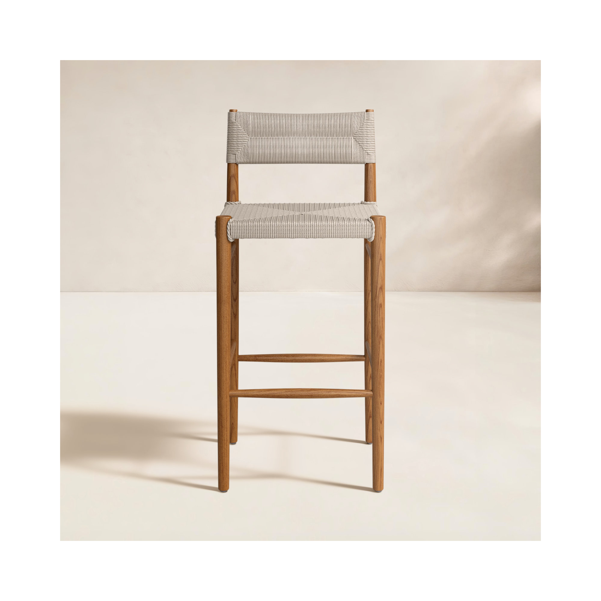 Teak Outdoor Bar Stool, 30", Natural Teak, Light Brown