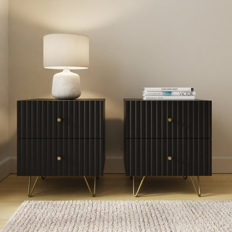 Alipio 40cm W Manufactured Wood Bedside Table, Black
