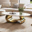 Table basse ovale imitation marbre, piètement contemporain en acier inoxydable doré-1264579588